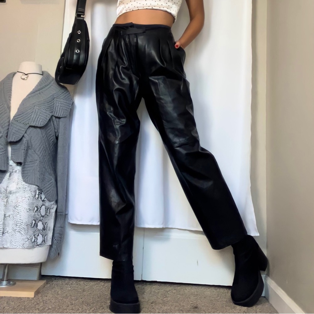 Italian Leather 80's Black Parachute Pants
